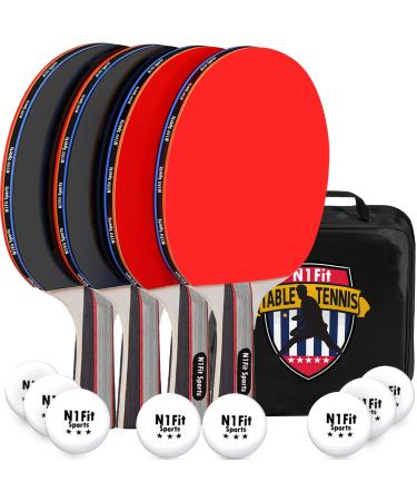Ping Pong Paddle Set - Includes 4 Player Rackets, 8 Professional Table Tennis Balls, Portable Storage Case for Indoor-Outdoor Play