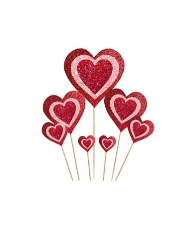 14 pcs Glitter Red Heart Cake Toppers Picks for Sweet Love Theme Wedding Engagement Valentine's Day Bridal Shower Mother's Day Party Cake Decors (Red Pink)