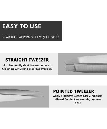 Tweezer Wishbeauty Pointed and Slant Pointed Eyebrow Tweezers for Women & Men - 2pc Precision Tweezers for Eyebrows Facial Hair & Ingrown Hair Removal - Stainless Steel - Buy Online on SooperMarket.com