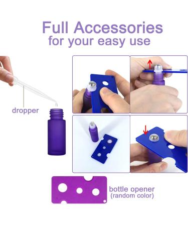 JamHooDirect 6Pcs 5ml Essential Oils Roller Bottles Empty Refillable Colorful Frosted Glass Roll on Bottles with 1 Opener & 1 Dropper Perfect for Aromatherapy Fragrance Perfume - Buy Online on SooperMarket.com