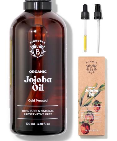 Buy Bionoble Organic Jojoba & Castor Oil Bundle - 100ml Vegan Hair Beard Eyelash & Nail Care - Cruelty-Free with Glass Bottle & Pump - Buy Online on SooperMarket.com