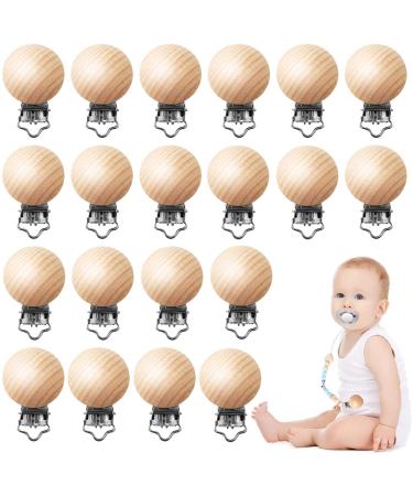 24 Pieces Natural Beech Wood Pacifier Clips Teething Grasping Toy Suspender Clips Charm DIY Pacifier Clips Holder Accessories