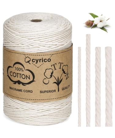 Macrame Cord 3mm x 300 Yards  100% Natural Cotton Cord Macrame Rope - Twisted Macrame String Supplies for Wall Hanging Plant Hangers Gift Wrapping Wedding Decorations 3mm x 300yd (Natural)