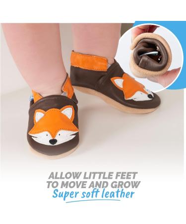 Soft Sole Leather Baby Shoes for Boys and Girls | Toddler Walking Shoes 18-24 Months | Brown Fox Design - Buy Online on SooperMarket.com