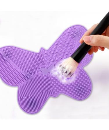 Brush Cleaning Mat 1pc Beauty Brush Cleaning Pad Makeup Brush Cleaning Tool Butterflies Shape Mat for Women and Girls Cosmetic 23X17cm Purple