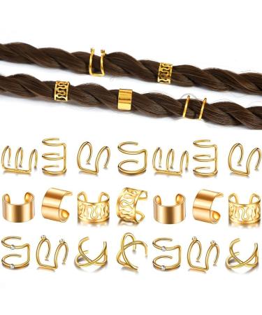 24 Pcs Gold Hair Braids Dreadlock Non-Piercing Ear Clip Beard Beads Cuffs for Women Men - Hair Accessories & Styling Jewelry Tools - Buy Online on SooperMarket.com