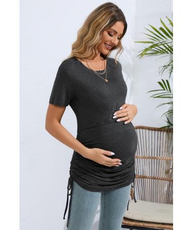 Sosolism 4 in 1 Maternity Nursing Dress - Short Sleeve Side Drawstring Top - Carbon Gray - Buy Online on SooperMarket.com