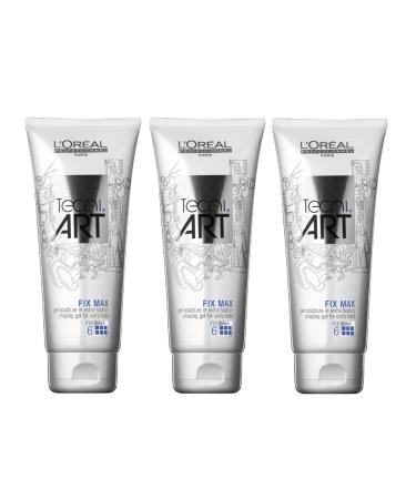 Loreal Fix Max Gel 3 x 200 ml Tecni.art Styling for ultra strong hold New series Loreal 200 ml (pack of 3)