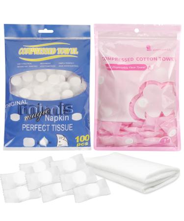 SimPolor 100/200 pieces compressed towels portable disposable one -way mini compressed toilet paper tablets household towels for travel camping hiking sports beauty salon blue+pink blue+pink 1 piece (200 pack)