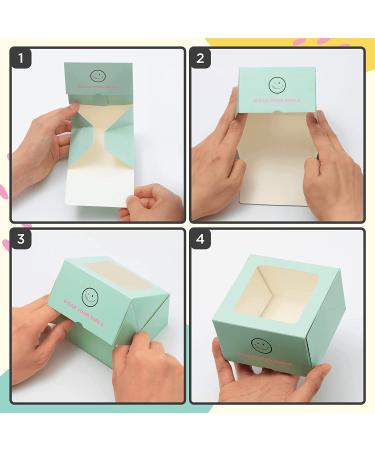 40-Pack 4x4x2.5inch Smiley Bakery Boxes with Window for Cupcakes, Donuts, Cookies - Mint Pastry, Baking, Takeout Container - Ideal for Chocolate Strawberries, Muffins, Candy, and Pie - Buy Online on SooperMarket.com