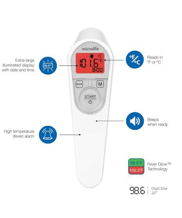 Microlife Non-Contact Forehead Thermometer | Digital Infrared No-Touch Thermometer for Adults Kids & Baby | Accurate Readings & Fever Alarm - Buy Online on SooperMarket.com