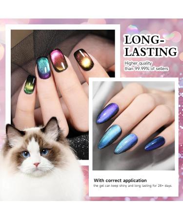 9D Cat Eye Gel Nail Polish Set - 6 x 8ml Magnetic Chameleon Colors with 1 Magnet | Soak Off Galaxy Effect Nail Art Gift for Women - Buy Online on SooperMarket.com