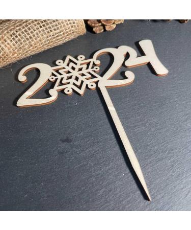 2024 Wooden Cake Topper | New Year's Eve Cake Decoration | Perfect for Celebrations - Buy Online on SooperMarket.com