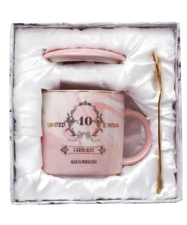 Bokalaka Gift for 40th birthday woman 40th birthday women 12oz pink coffee cup 40th birthday gift for women for girlfriend/mother/sister/colleague with gift box