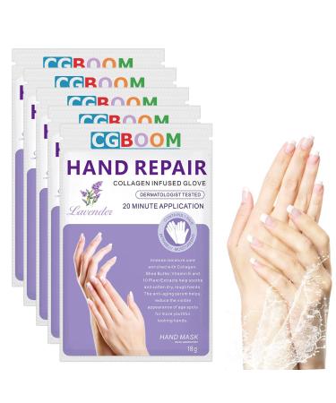 5 Pairs Hands Moisturizing Gloves Hand Skin Repair Renew Mask w/Infused Collagen Moisture Enhancing Gloves for Dry Aging Cracked Hands (Lavender)