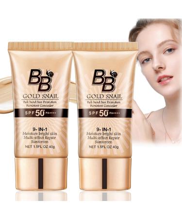2PCS BB Cream Light Tinted SPF 50 Face Moisturiser BB Cream Medium BB Cream Foundation Tinted Moisturiser Face Women Color Correcting Cream with Snail Extracts Tinted Sunscreen for Face (Natural)