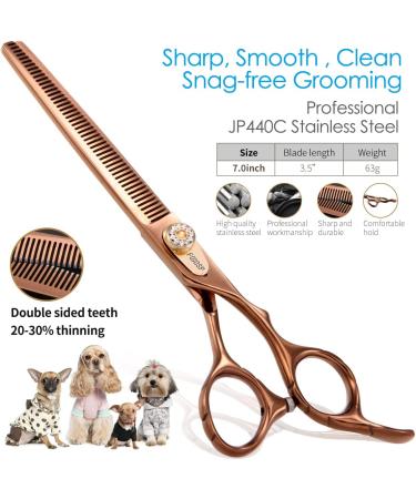 FOGOSP 7 Professional Dog Thinning Shears | Double Sided 48 Teeth Blender Scissors | 25% Thinning Rate Japan 440C (Bronze) - Buy Online on SooperMarket.com