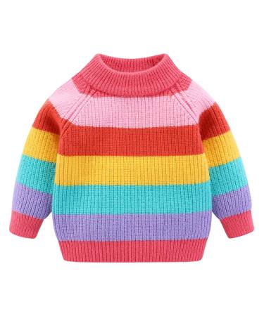 Mud Kingdom Baby Girl Sweater Pullover Cute Rainbow Stripe Pink 12-18 Months Pink
