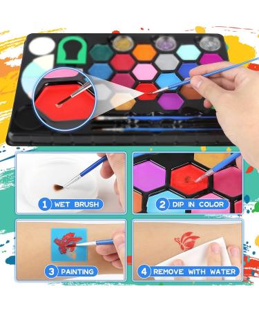 40-Piece Kids Face Paint Kit | 20 Colors with Stickers, Brushes, Sponges & Split Cake | Professional Face Painting Set - Buy Online on SooperMarket.com