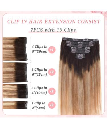 Vlasy Clip in Hair Extensions Human Hair 16 Inch (80 g) 7 Pieces Straight Natural Thick Weft Seamless Real Human Hair Extensions for Women - T2/27+T2/60 - Buy Online on SooperMarket.com