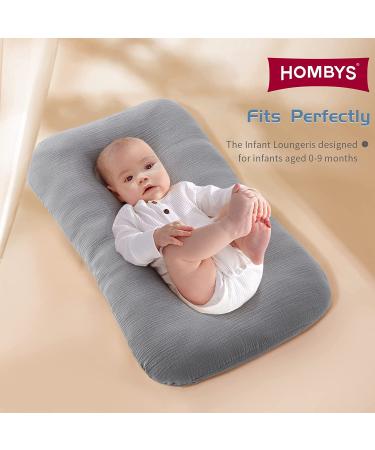 HOMBYS Muslin Baby Lounger Cover 2 Pack - 100% Cotton Slipcover for Infant Pillow (Blue & Grey) - Buy Online on SooperMarket.com