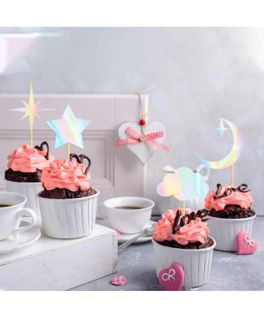 Cyodoos 24 Pack Laser Glitter Moon and Star Cupcake Toppers Sweet Baby Gender Reveal Cupcake Picks Baby Shower Kids Girls Birthday Party Kids Birthday Wedding Party Cake Decorations Supplies Laser1 - Buy Online on SooperMarket.com