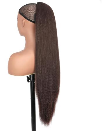 PORSMEER 30 Inch Yaki Straight Drawstring Ponytail Clip In Extensions for Women Kinky Straight Pony Tail Extensions Hair Extensions Ponytail (Dark brown) - Buy Online on SooperMarket.com