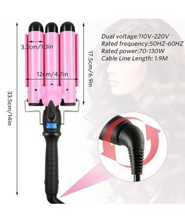 3 Barrel Curling Iron Wand 1.25 Inch | Hair Crimper & Waver with LCD Display | Ceramic Tourmaline | Dual Voltage | Adjustable Temperature - Buy Online on SooperMarket.com