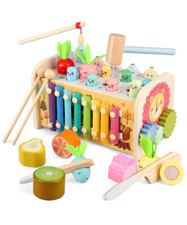 9-in-1 Montessori toys from 1 year wooden toys motor cubes motor dye hammer playing play children toys 2 3 4 5 6 year gift children young girl toddler baby learning toys