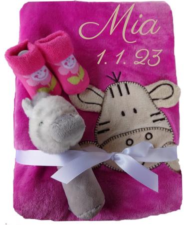 Wuff-Dogsworld Personalized Baby Blanket | Custom Name Embroidery & Gift Set - Baby Rattle or Socks for Baptism & Birth (Boy/Girl) - Buy Online on SooperMarket.com