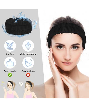 WLLHYF Spa Headband and Wrist Washband Set - Microfiber Shower Head Wraps for Women and Girls - Adjustable and Prevents Liquid Spills - Black - Buy Online on SooperMarket.com
