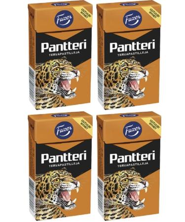 4 Boxes x 38g of Fazer Pantteri Tervapastilleja - Original - Finnish - Salty Licorice - Liquorice - Salmiakki - Salmiak - Salmiac - Tar - Pastilles - Lozenges - Dragees - Drops - Candies - Sweets