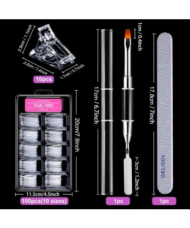 Melliex 100 Pieces Dual Nail Forms Set - Professional Nail Extension Kit with Dual-Ended Brush Nail Tips Clips & File for UV Acrylic Nails - Buy Online on SooperMarket.com