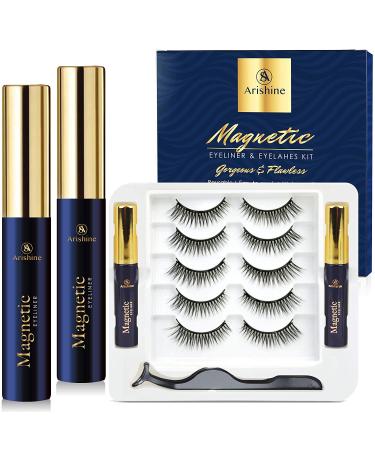 Arishine Magnetic Eyelash kit, Magnetic Eyelashes with Eyeliner Kit, 5 Pairs Same Upgraded Reusable Magnetic Lashes Natural Looking, No Glue Needed 501 8 Piece Set