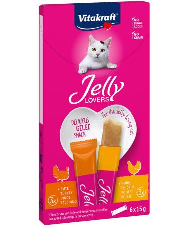 Vita power jelly lovers cat snack gel es for licking with chicken and turkey to pamper in between without adding sugar and grain (6x 15g)