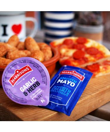 Harrisons Garlic and Herb Sauce Dip 25g Each Pack of 20 With Smooth Mayonnaise Pack of 20 Sachets No Artificial Color or Flavor Made in UK