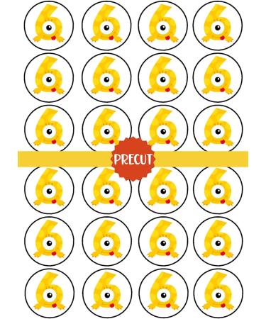 PRECUT Monster 6th Birthday Edible Cupcake Toppers - Monster Numbers Theme Premium Thickness SWEETENED VANILLA - wafer card disc cake decorations (Pack of 24) - Buy Online on SooperMarket.com