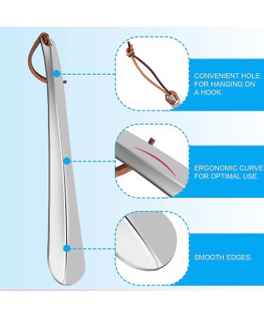 ONEKOO 12 Inch Premium Stainless Steel Shoe Horn - Long Handle Shoe Helper for Seniors, Pregnant Women, Men, Kids & Adults - Buy Online on SooperMarket.com