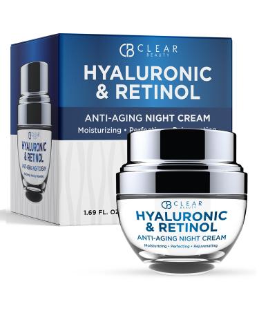 Hyaluronic Acid & Retinol Face Moisturizer - Reduce Wrinkles Fine Lines & Hyperpigmentation Hydrating Night Cream - Cruelty Free Korean Skin Care For All Skin Types Hyaluronic & Retinol