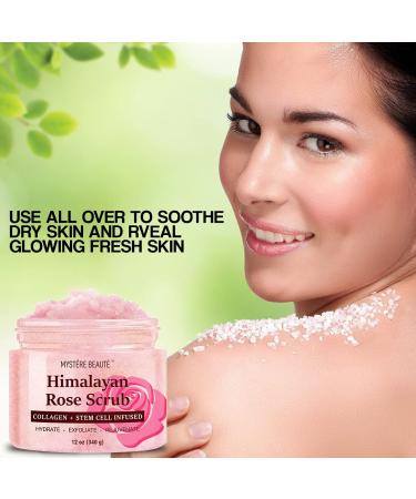 Himalayan Salt Body Scrub with Collagen and Stem Cells 12 oz - Exfoliating Salt Scrub for Cellulite, Acne Scars, Wrinkles - Deep Cleansing and Moisturizing Formula - Buy Online on SooperMarket.com