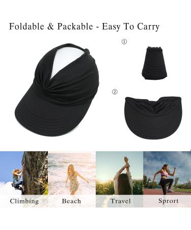 Mukeyo Women's Wide Brim Sun Visor Hat for UV Protection - Packable Ponytail Beach Cap in Black - Buy Online on SooperMarket.com