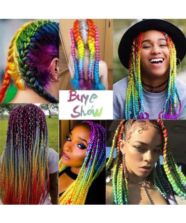 Ombre Rainbow Braiding Hair Extensions 24 Inch - 3 Pack Synthetic Jumbo Braiding Hair for Women - Purple/Blue/Yellow/Orange - High Temperature Twist Crochet Braids - Buy Online on SooperMarket.com