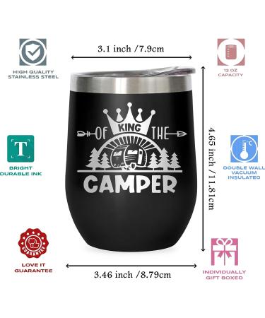Coolertaste King Of The Camper Wine Tumbler - 12oz Happy Camper Gift for Campers Outdoors - RV Hiking Camping Coffee Mug - Buy Online on SooperMarket.com