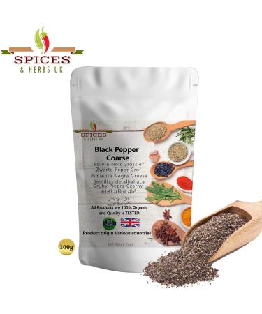 Ground Black Pepper Coarse Premium Quality by Spices&herbsuk - Cracked Black Pepper Improves Metabolism Promotes Absorption of Nutrients - Coarse Ground Black Pepper Perfect for Healthy Diets - 100g - Buy Online on SooperMarket.com