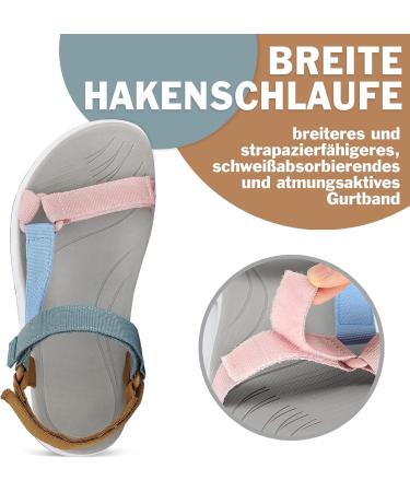 Women's Hiking Sandals - Summer Trekking Sport Water Shoes Adjustable Velcro Flat Peeptoe Multi-Way in Pink & Blue (39 EU) - Buy Online on SooperMarket.com