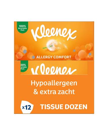 Kleenex Allergy Comfort cosmetic wiper box handkerchiefs for allergy sufferers 12 boxes of 56 paper handkerchiefs 3-layer hypoallergenic large pack 672 pieces (1 Pack)