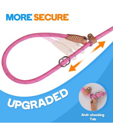 Durable 1.4cm x 150cm Pink Reflective Slip Lead Dog Leash | Adjustable Anti-Choking Training Rope for Small Medium Large Dogs and Cats | Grand Line Slip Lead - Buy Online on SooperMarket.com