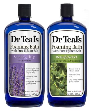 Dr Teal's Foaming Bath Combo Pack (68 fl oz Total), Soothe & Sleep with Lavender, and Relax & Relief with Eucalyptus & Spearmint