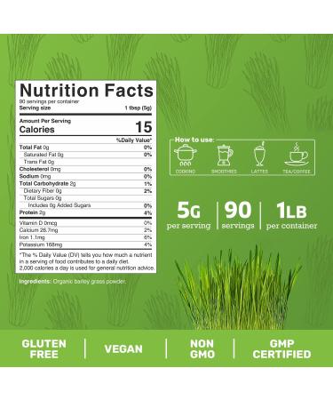 Jai Ho Organic Barley Grass Powder - 1 LB | Gluten Free, Vegan, Non-GMO | Resealable Pouch - Buy Online on SooperMarket.com