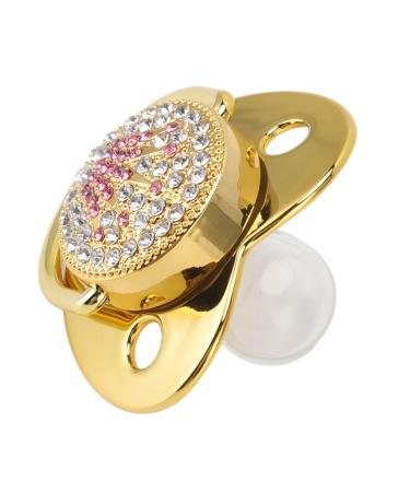 Bling silicone baby pacifier for 6 18 month old infants ultra-light and soft supports the breastfeeding curved design healthy and practical (gold)